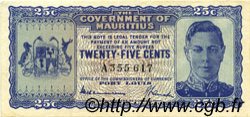 25 Cents ÎLE MAURICE  1940 P.24a pr.SPL