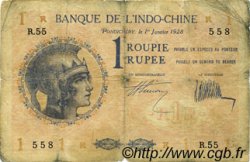 1 Rupee - 1 Roupie INDE FRANÇAISE  1928 P.04b B+