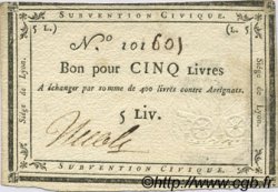 5 Livres FRANCE régionalisme et divers Lyon 1793 Laf.253 SUP