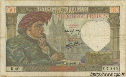 50 Francs Jacques CŒUR FRANCE  1941 F.19.06 TB