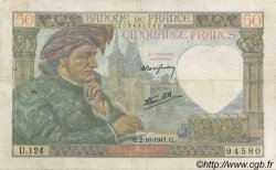 50 Francs Jacques CŒUR FRANCE  1941 F.19.15 TB+