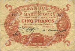 5 Francs Cabasson rouge MARTINIQUE  1922 P.06A TB à TTB