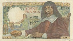 100 Francs DESCARTES FRANCE  1943 F.27.03 TB à TTB