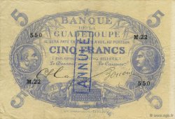5 Francs Cabasson bleu GUADELOUPE  1891 P.06 pr.TTB
