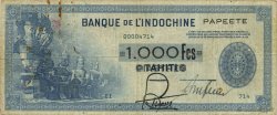 1000 Francs TAHITI  1943 P.18a TB à TTB