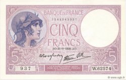 5 Francs FEMME CASQUÉE modifié FRANCE  1939 F.04.09 NEUF
