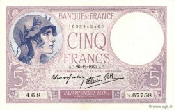 5 Francs FEMME CASQUÉE modifié FRANCE  1940 F.04.18 NEUF