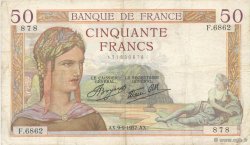 50 Francs CÉRÈS modifié FRANCE  1937 F.18.03 pr.TTB