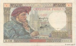 50 Francs JACQUES CŒUR FRANCE  1941 F.19.16 pr.SUP