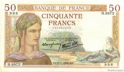 50 Francs CÉRÈS modifié FRANCE  1938 F.18.18 pr.SPL