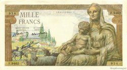 1000 Francs DÉESSE DÉMÉTER FRANCE  1943 F.40.38 VF+