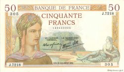 50 Francs CÉRÈS modifié FRANCE  1937 F.18.05 TTB