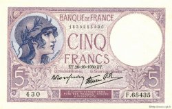 5 Francs FEMME CASQUÉE modifié FRANCE  1939 F.04.13 NEUF