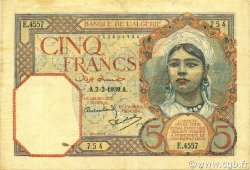 5 Francs ALGÉRIE  1939 P.077a TTB