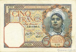 5 Francs ALGÉRIE  1941 P.077b TTB à SUP