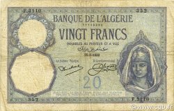 20 Francs ALGÉRIE  1932 P.078b pr.TB