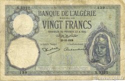 20 Francs ALGÉRIE  1938 P.078c B+