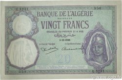 20 Francs ALGÉRIE  1938 P.078c SUP+