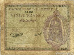 20 Francs ALGÉRIE  1943 P.092a B+