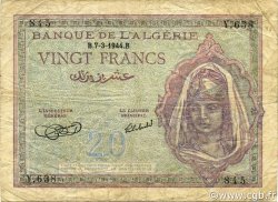 20 Francs ALGÉRIE  1944 P.092a TB+
