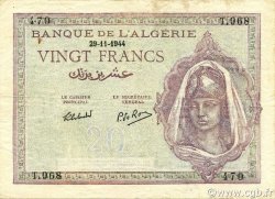 20 Francs ALGÉRIE  1944 P.092b TTB