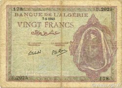 20 Francs ALGÉRIE  1945 P.092b TB