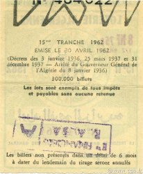 8,75 NF Loterie ALGÉRIE  1962 P.-- SUP