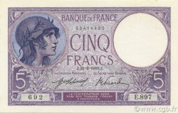 5 Francs FEMME CASQUÉE FRANCE  1918 F.03.02 NEUF