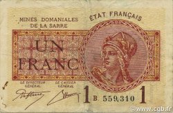 1 Franc MINES DOMANIALES DE LA SARRE FRANCE  1920 VF.51.02 TTB