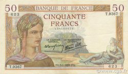50 Francs CÉRÈS modifié FRANCE  1939 F.18.19 pr.SUP