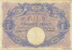 50 Francs BLEU ET ROSE FRANCE  1890 F.14.02 TTB