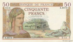 50 Francs CÉRÈS modifié FRANKREICH  1938 F.18.18 VZ+