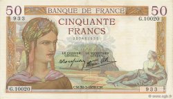 50 Francs CÉRÈS modifié FRANCE  1939 F.18.24 SUP+