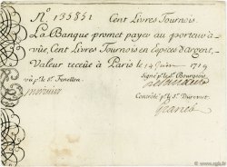 100 Livres Tournois Gravé FRANCE  1719 Laf.77 TTB+