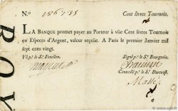 100 Livres Tournois Typographié FRANCE  1720 Laf.090 TB