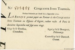 50 Livres Tournois Typographié FRANCE  1720 Laf.96 SUP+