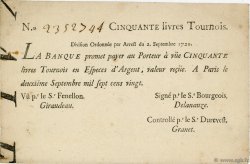 50 Livres Tournois Typographié FRANCE  1720 Laf.96 pr.SUP