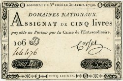 5 Livres FRANCE  1792 Ass.27a TTB+