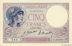5 Francs FEMME CASQUÉE FRANCE  1925 F.03.09 SUP+
