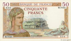 50 Francs CÉRÈS modifié FRANCE  1938 F.18.09 SUP+
