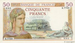50 Francs CÉRÈS modifié FRANCE  1938 F.18.10 SUP