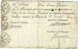 10 Livres Tournois gravé FRANCE  1719 Dor.01 TB+