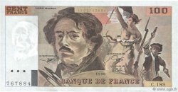 100 Francs DELACROIX imprimé en continu FRANCE  1990 F.69bis.02e2 SUP+