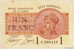 1 Franc MINES DOMANIALES DE LA SARRE FRANCE  1920 VF.51.01 TTB