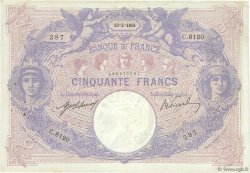 50 Francs BLEU ET ROSE FRANCE  1915 F.14.28 VF-