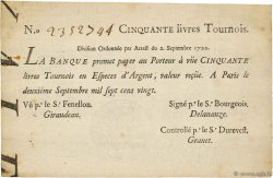 50 Livres Tournois FRANCE  1720 Dor.24 TTB