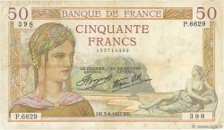 50 Francs CÉRÈS modifié FRANCE  1937 F.18.01 TB