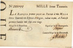 1000 Livres Tournois typographié FRANCE  1720 Dor.29x SUP