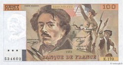 100 Francs DELACROIX imprimé en continu FRANCE  1991 F.69bis.03a1