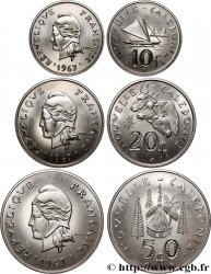 NEW CALEDONIA Lot 10, 20 et 50 Francs, frappe courante 1967 Paris